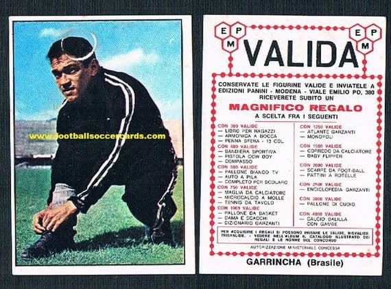 1965 Garrincha Panini card "Valida" edition rare no faults to back LOW PRICE due to front
