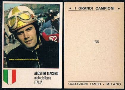 1965 Giacomo Agostini ATG HOF LEGEND MotoGP rookie card Lampo i Grandi Campioni 138 exc+ towards nm