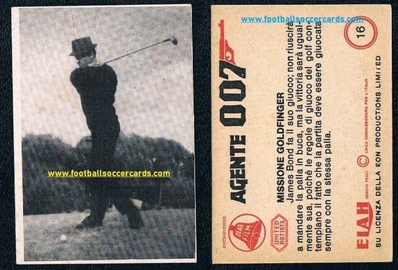 1965 Sean Connery 007 GOLF rookie Italian gum card James Bond #16 Agente 007 golf Elah Movicolor