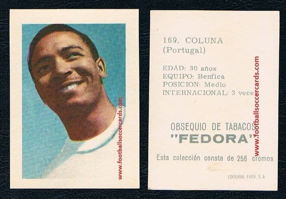 1966 Coluna TOBACCO CARD (card not paper)Portugal Benfica & Lyon FEDORA Canary Islands Spain rarirty