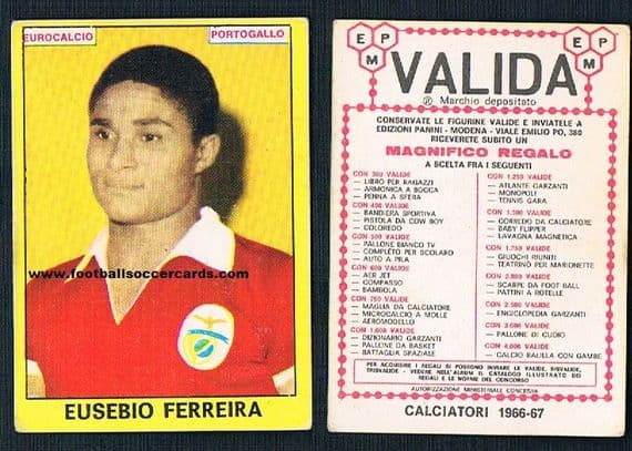 1966 Eusebio on a Panini Calciatori 66-67 "valida" prize card