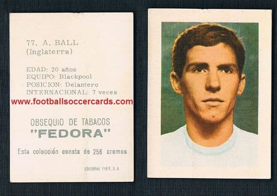 1966 Fedora 16 Canary Islands tobacco cards, rookie Alan Ball Blackpool England, UNIQUE SET of 16