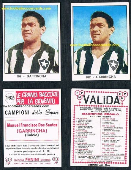 1966 Garrincha PAIR Valida & Standard backs Campioni dello Sport Panini 2 cards - on EB 400 for 1!