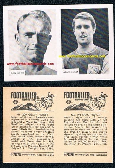 1966 Geoff Hurst & Don Howe A&BC Footballer uncut pair 200 & 193 cards