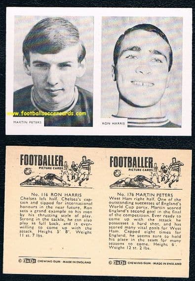 1966 Martin Peters WHU and Chopper Harris Chelsea 116 176 A&BC Footballer uncut pair