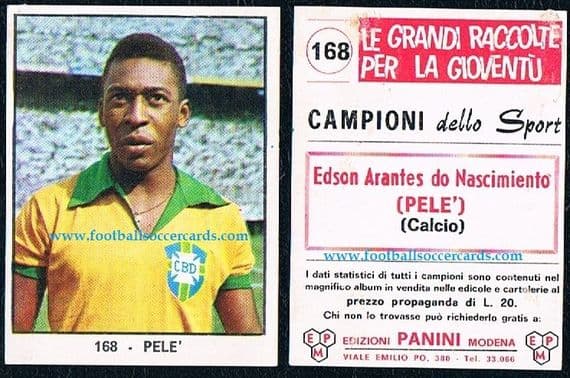 1966 Pele Panini 168 Campioni dello Sport regular back - light amr