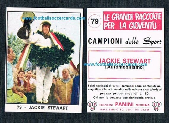 1966 rookie Jackie Stewart F1 Motor Racing World Champion Scotland Panini Campioni dello Sport