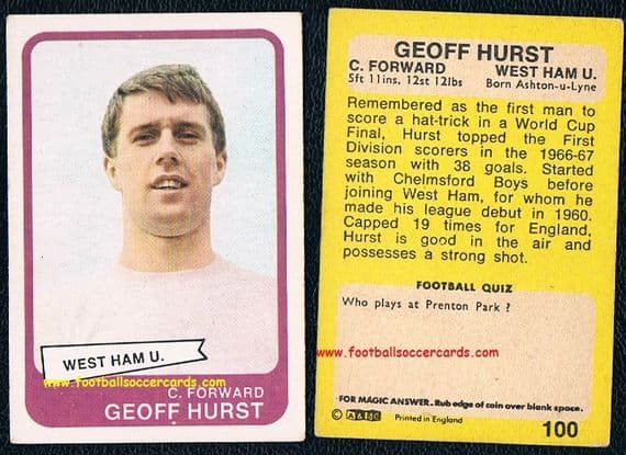 1967 Geoff Hurst pin up folded as issued by A&BC Gum