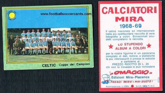 1968 Celtic on a Mira Calciatori 1968-69 card from Italy