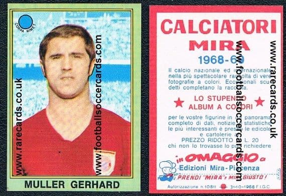 1968 Mira calciatori, rare Italian-only small-issuer low distrib. Gerd Müller Bayern Munich LEGE