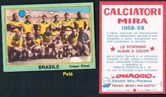 1968 Pele & Brazil RARE card by MIRA only sold in Italy