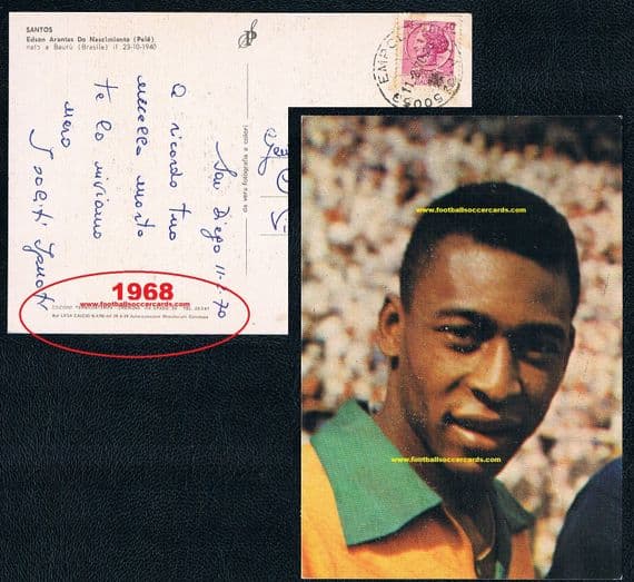 1968 Pele ORIGINAL Persicostampa edition postcard from Italy, used in Feb'70  MIRA PERFETTI classic