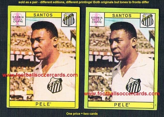 1968 Pele Panini Italian cards BOTH yellower & greener border types, 2 cards 1 price