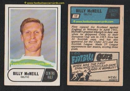 1969 A&BC Scottish blue-back gum card of Billy McNeil