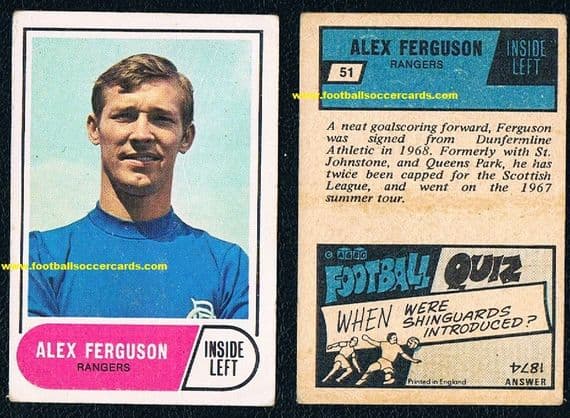 1969 Alex Fergusin RANGERS 51 card A&BC Gum Scottish series blue back