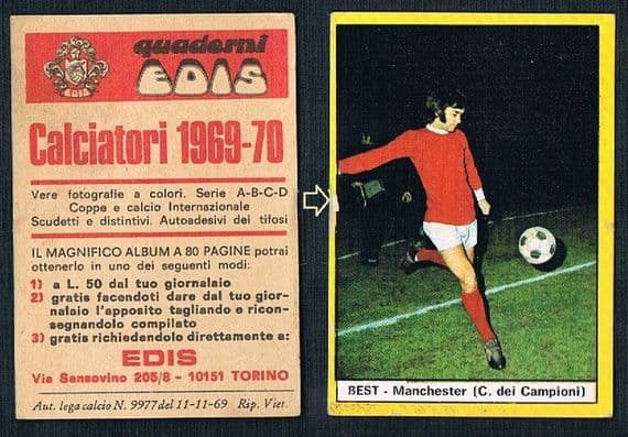 1969 George Best EDIS card from Italy faults but ORIGINAL!