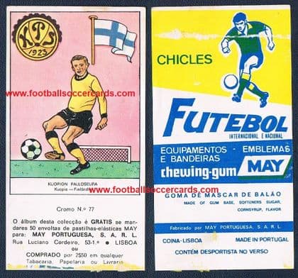 1969 May Gum Kuopion Palloseura Finland Futebol Embelmas Bandeiras wrapper from Portugal