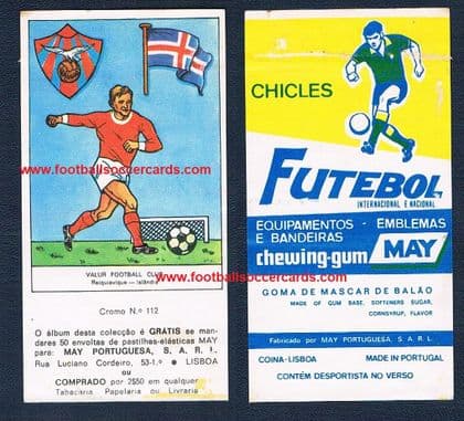 1969 May Gum VALUR REJKJAVIC ICELAND Futebol Embelmas Bandeiras wrapper from Portugal