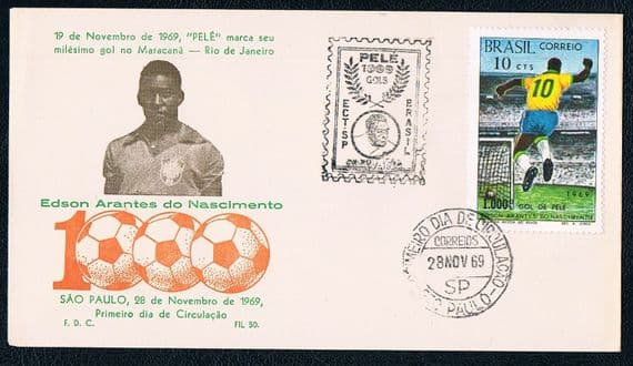 1969 Pele 1000 Goals envelope FDC + special cancelations AND Pele special to rear!