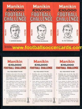 1969 UNCUT TRIO Gordon Banks Crerand McCreadie MANIKIN CIGARS FOOTBALL CHALLENGE