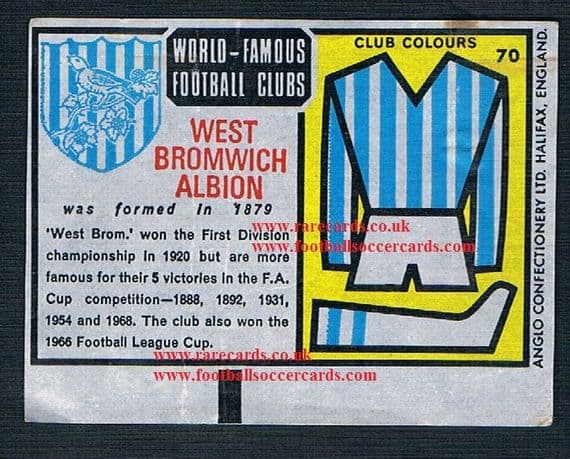 1970 Anglo Gum insert WBA 70 West Brom