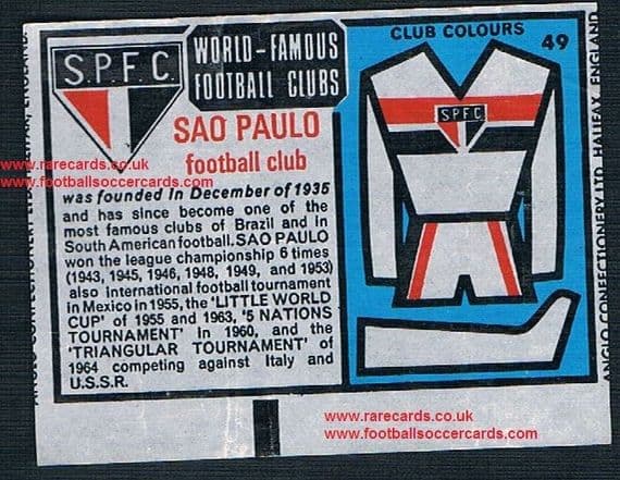 1970 Anglo Gum insert World Famous Clubs São Paulo