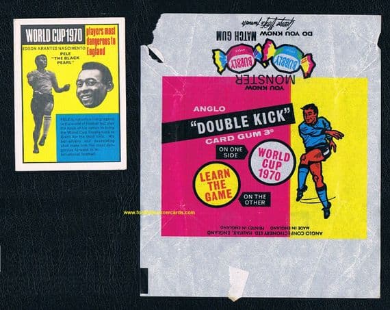 1970 Anglo Gum Pelé card & its wrapper, the original packet with its soccer card