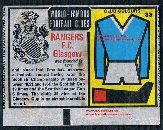 1970 Anglo Gum wax insert Rangers 33