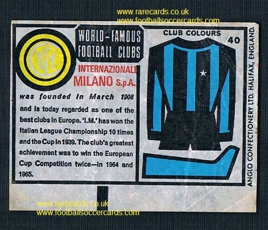 1970 Anglo Gum wax insert World Famous Clubs Inter