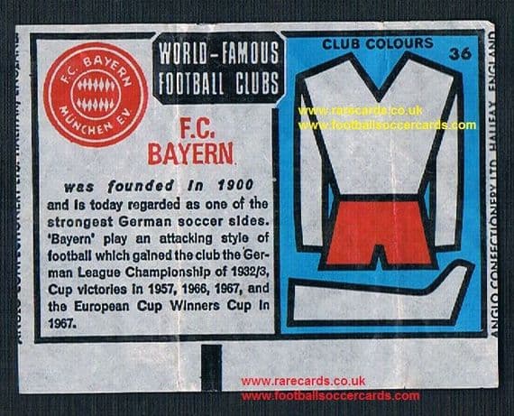 1970 Anglo Gum waxy paper insert World Clubs Bayern München Munich