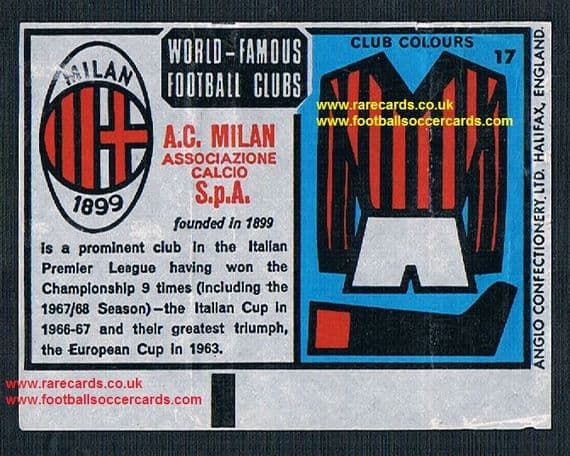1970 Anglo Gum waxy paper insert World Famous Football Clubs A.C. Milan