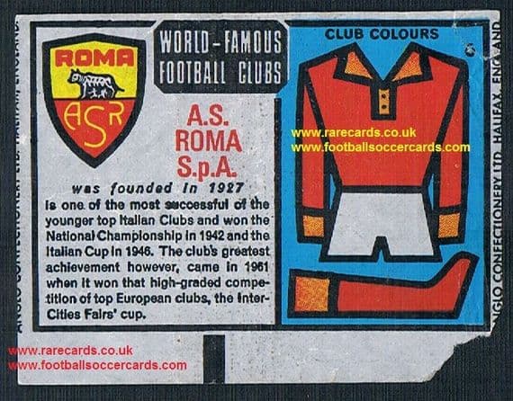 1970 Anglo Gum waxy paper insert World Famous Football Clubs A.S. Roma