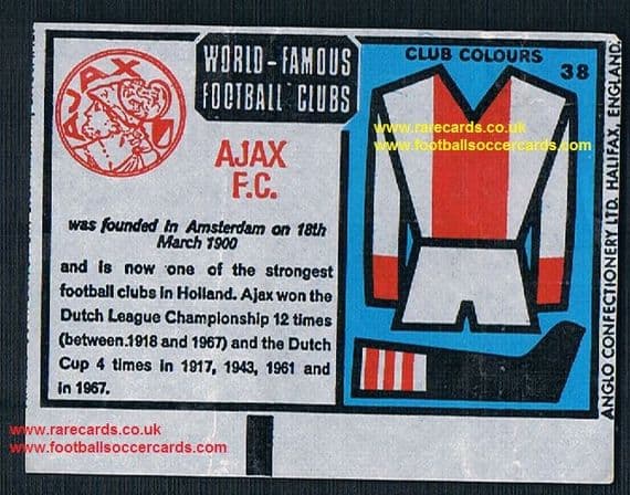 1970 Anglo Gum waxy paper insert World Famous Football Clubs Ajax Amsterdam
