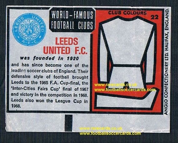1970 Anglo Gum waxy paper insert World Famous Football Clubs Leeds United