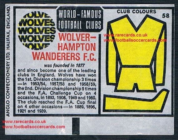 1970 Anglo Gum waxy paper insert World Famous Football Clubs Wolves