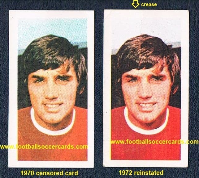 George Best Inception Card 1970 Barratt & Co & 1972 censored card George Best cards 38 & 42 ...