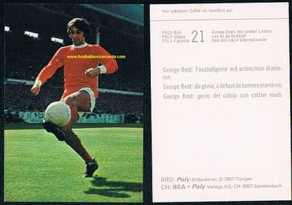 1970 George Best in action on a very clean Swiss card by Poly