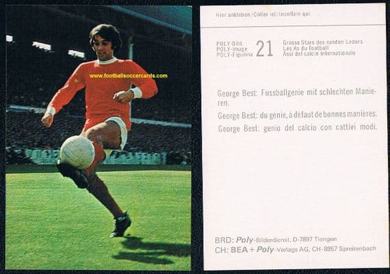 1970 George Best in action on a very clean Swiss card by Poly