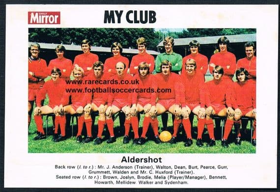 1970 My Club Daily Mirror postcard-size card Aldershot