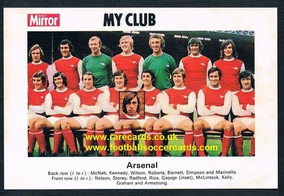 1970 My Club Daily Mirror postcard-size card Arsenal