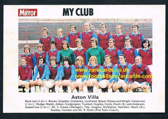 1970 My Club Daily Mirror postcard-size card Aston Villa
