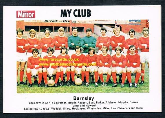 1970 My Club Daily Mirror postcard-size card Barnsley