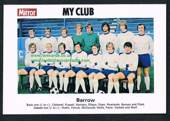 1970 My Club Daily Mirror postcard-size card Barrow