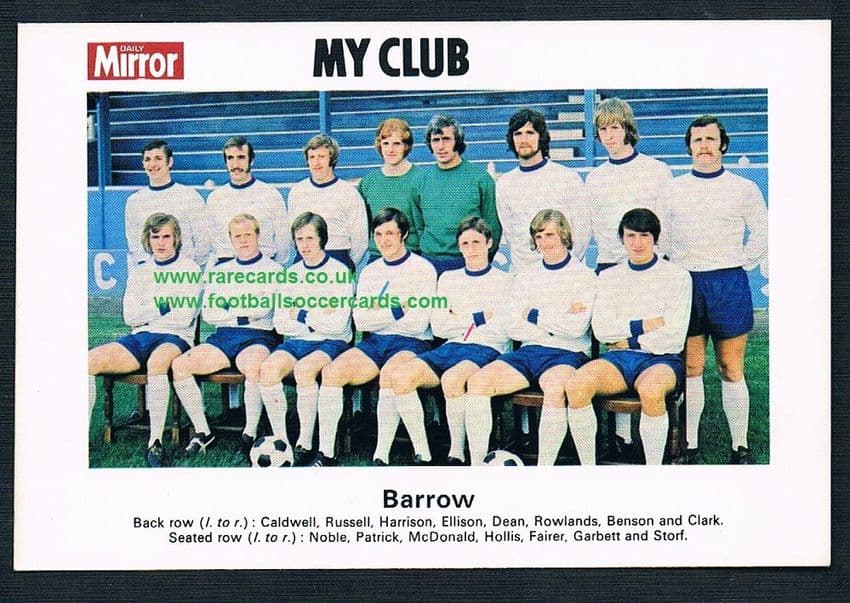 1970 My Club Daily Mirror postcard-size card Barrow