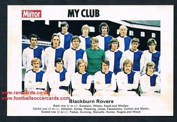 1970 My Club Daily Mirror postcard-size card Blackburn Rovers
