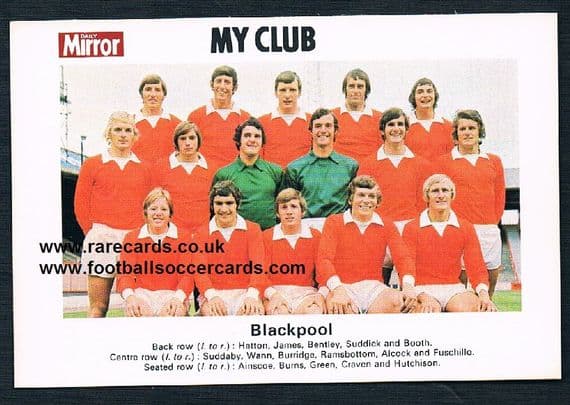 1970 My Club Daily Mirror postcard-size card Blackpool