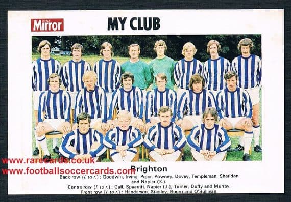 1970 My Club Daily Mirror postcard-size card Brighton & Hove Albion