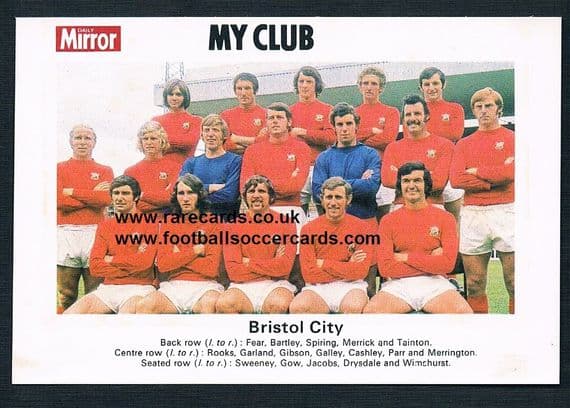 1970 My Club Daily Mirror postcard-size card Bristol City