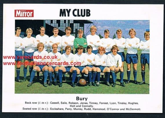 1970 My Club Daily Mirror postcard-size card Bury