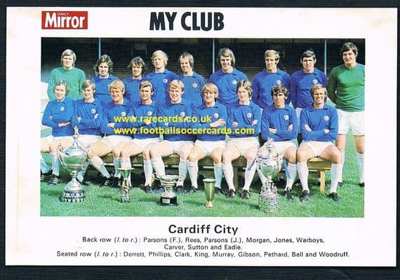 1970 My Club Daily Mirror postcard-size card Cardiff City